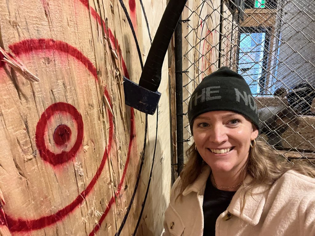 on the target at forged axe Lindsay Nieminen